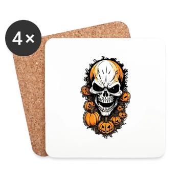 Halloween-Totenkopf und Monster - Untersetzer (4er-Set) - Weiß - Vorne