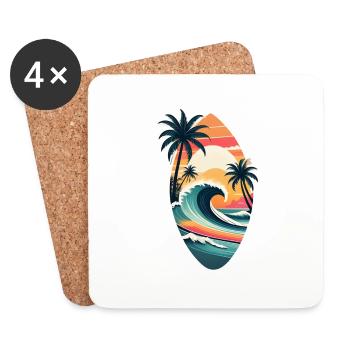 Surfing Beach Palm Tree Sunshine Holidays - Coasters (set of 4) - white - Front