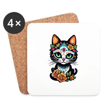 Katze Mexiko - Dia de los Muertos - Untersetzer (4er-Set) - Weiß - Vorne