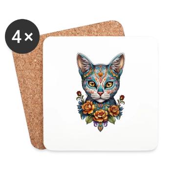 Katze Mexiko - Dia de los Muertos - Untersetzer (4er-Set) - Weiß - Vorne