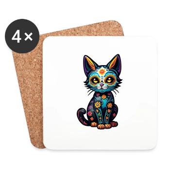 Katze Mexiko - Dia de los Muertos - Untersetzer (4er-Set) - Weiß - Vorne