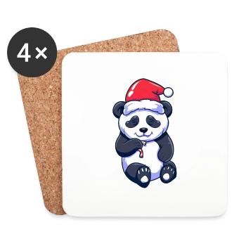 Panda mignon avec chapeau de père Noël - Dessous de verre (lot de 4) - blanc - Devant