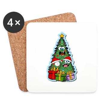 sapin de Noël drôle - Dessous de verre (lot de 4) - blanc - Devant