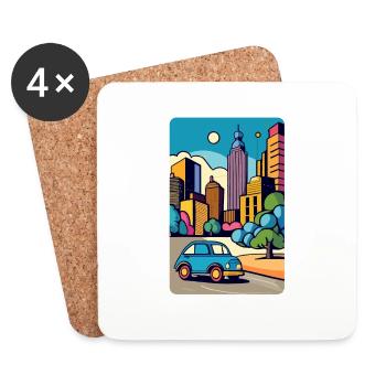 Voiture en ville - Dessous de verre (lot de 4) - blanc - Devant