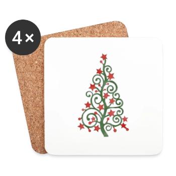 "Baum", Boho Line Art Design, Serie „Xmas“ - Untersetzer (4er-Set) - Weiß - Vorne