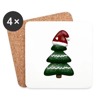 Christmas motif - Christmas tree with Santa hat - Coasters (set of 4) - white - Front