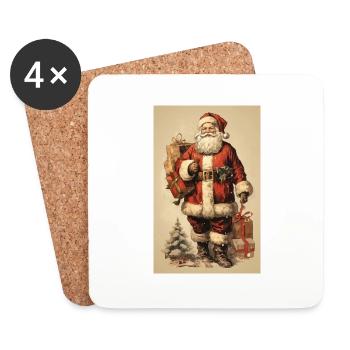 Carte postale du Père Noël vintage - Dessous de verre (lot de 4) - blanc - Devant
