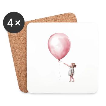 Fille avec cadeau de ballon - Dessous de verre (lot de 4) - blanc - Devant