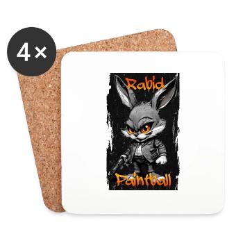 bunny rabbit plays rabid paintball, distressed bg - Coasters (set of 4) - white - Front
