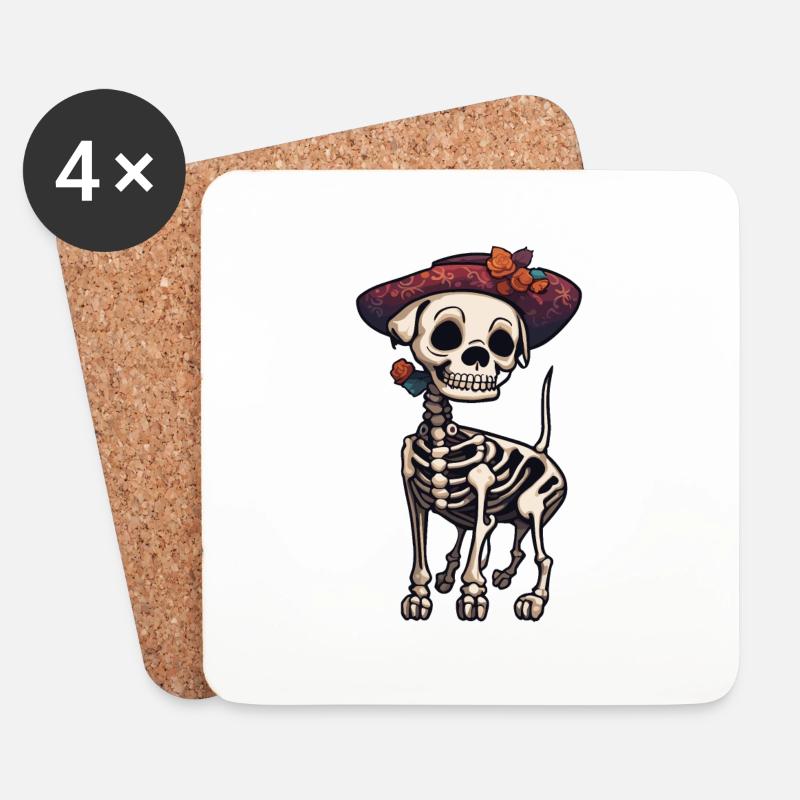 La Catrina/ Tattoo / Mexiko / Tier / Hund - Untersetzer (4er-Set) - Weiß
