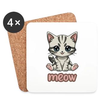 Sassy Kitten Meow - Entzückendes Katzen-Spaß-T-Shirt - Untersetzer (4er-Set) - Weiß - Vorne