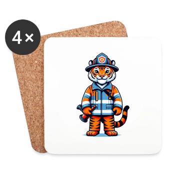 Cute Tiger Firefighter - Coasters (set of 4) - white - Front