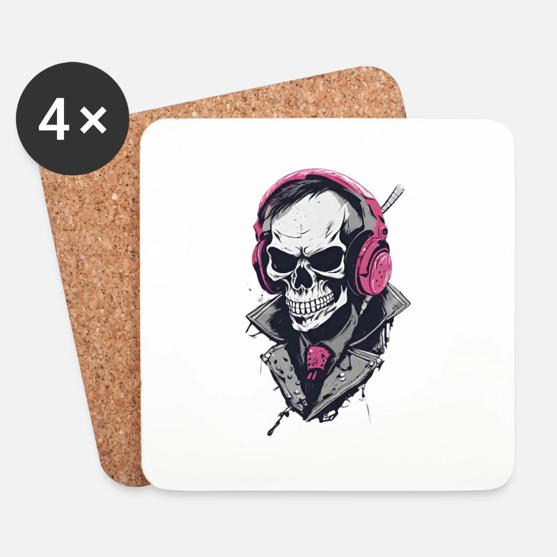 Skelett und Totenkopf.Skeleton and Skull - Untersetzer (4er-Set) - Weiß