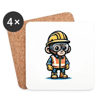 Cute Monkey Construction Worker - Untersetzer (4er-Set) - Weiß - Vorne
