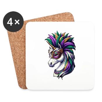 Mardi Gras Elegant Unicorn Feather Ornament - Coasters (set of 4) - white - Front