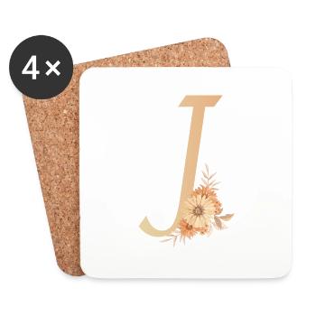 Buchstabe J mit Blumen - Untersetzer (4er-Set) - Weiß - Vorne