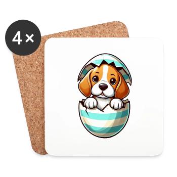Colorful Beagle Dog Easter Egg Hatching Design - Coasters (set of 4) - white - Front
