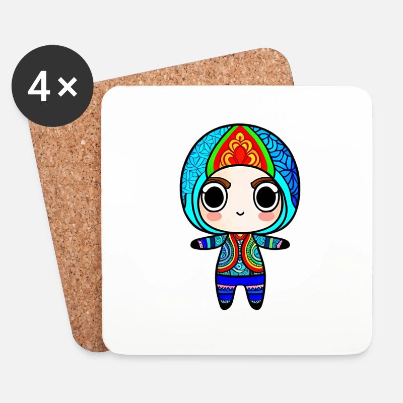 Chibi Zentangle - Untersetzer (4er-Set) - Weiß