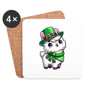 Dessin animé de lama de la Saint-Patrick - Dessous de verre (lot de 4) - blanc - Devant