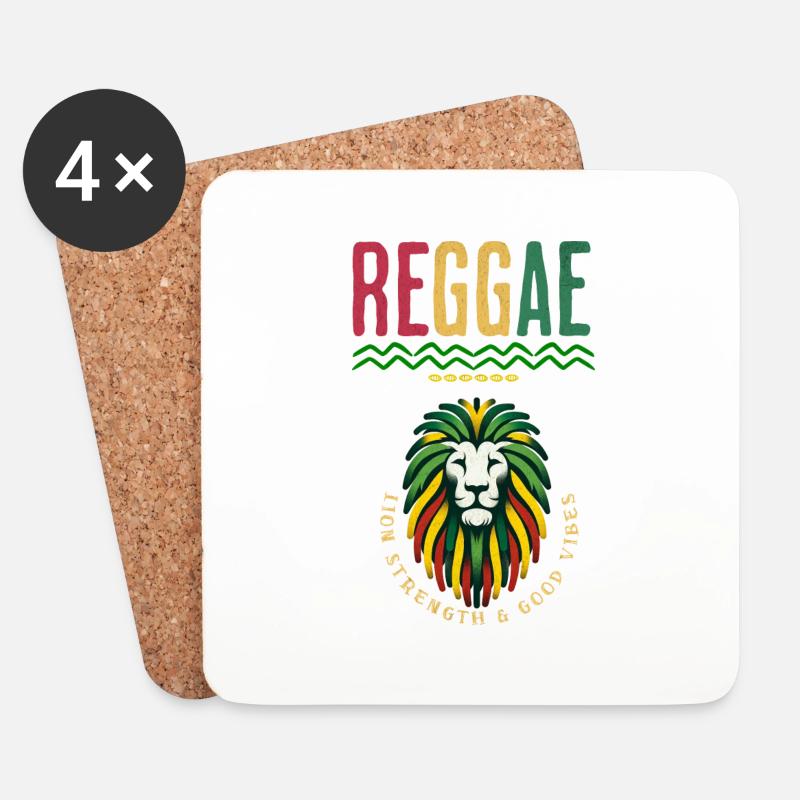 Reggae Lion T-Shirt - Untersetzer (4er-Set) - Weiß