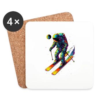 Spaceman sur les skis - Dessous de verre (lot de 4) - blanc - Devant