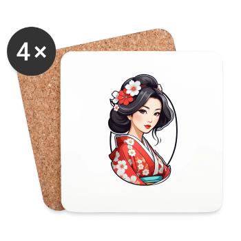 Japanerin im Kimono - Japan - Manga - Untersetzer (4er-Set) - Weiß - Vorne