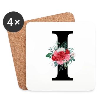 Red Floral Letter I - Coasters (set of 4) - white - Front