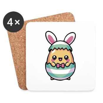 Lapin de Pâques Chibi mignon dans un œuf - Dessous de verre (lot de 4) - blanc - Devant