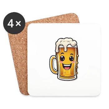 Happy Beer - Untersetzer (4er-Set) - Weiß - Vorne