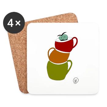 Katze in der Tasse - Untersetzer (4er-Set) - Weiß - Vorne