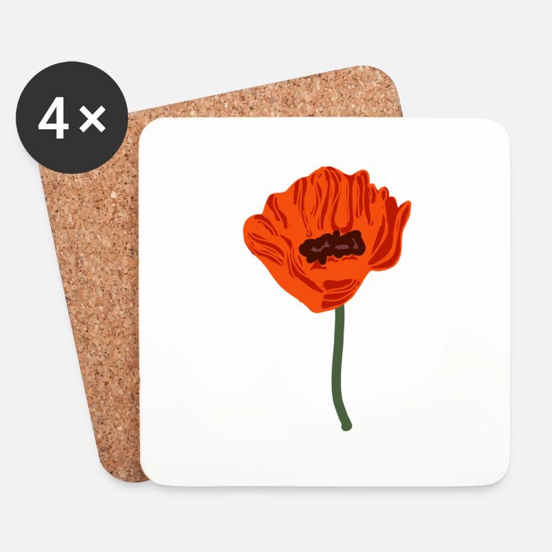 roter blühender Mohn - Untersetzer (4er-Set) - Weiß