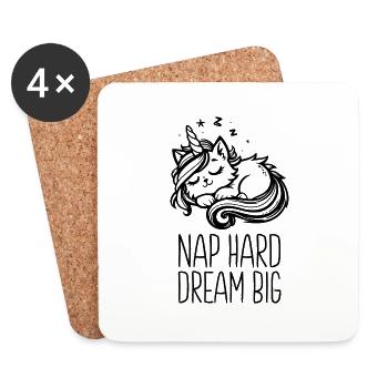 Nap Hard Dream Big Sleeping Unicorn Cat - Coasters (set of 4) - white - Front