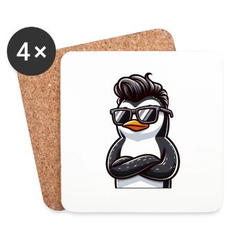 Cooler Pinguin mit Sonnenbrille Cartoon - Untersetzer (4er-Set) - Weiß - Vorne