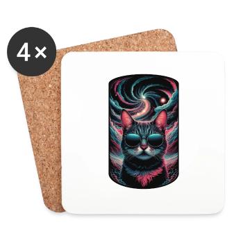 Katze im Weltraum - Kätzchen mit Sonnenbrille - Untersetzer (4er-Set) - Weiß - Vorne