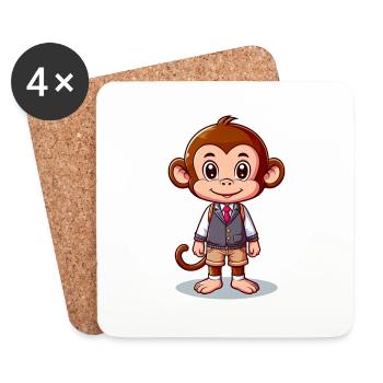 Singe écolier mignon - Dessous de verre (lot de 4) - blanc - Devant