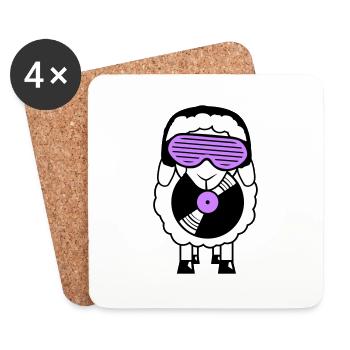 Cool DJ Sheep Vinyl Record Party Club Music Fun - Coasters (set of 4) - white - Front