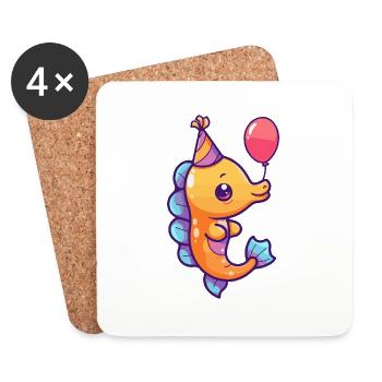 Hippocampe Anniversaire Bébé - Dessous de verre (lot de 4) - blanc - Devant