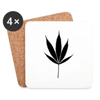Icône de feuille de chanvre - Dessous de verre (lot de 4) - blanc - Devant