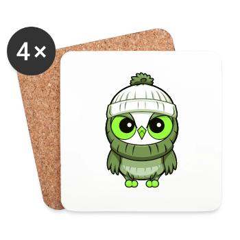 Bande dessinée d’hiver hibou - Dessous de verre (lot de 4) - blanc - Devant