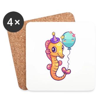 Bande dessinée d’anniversaire hippocampe - Dessous de verre (lot de 4) - blanc - Devant