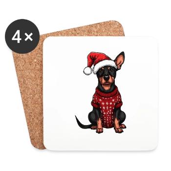 Doberman Dog Christmas - Coasters (set of 4) - white - Front