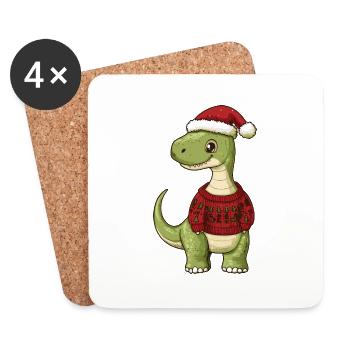 Dinosaur brontosaurus Christmas - Coasters (set of 4) - white - Front