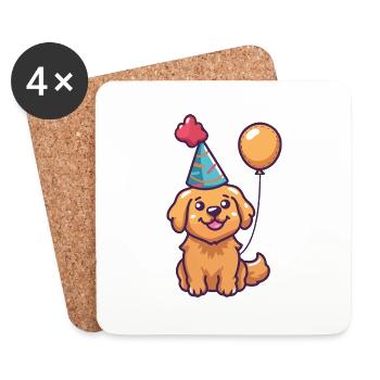 Golden Retriever Hunde Geburtstag Comic Lustig - Untersetzer (4er-Set) - Weiß - Vorne