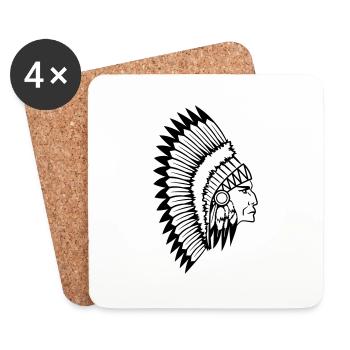 Proud Indian Chief Face Head Side - Coasters (set of 4) - white - Front