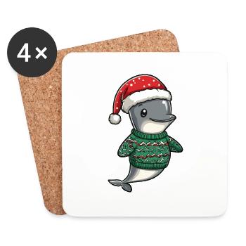 Dolphin Christmas - Coasters (set of 4) - white - Front