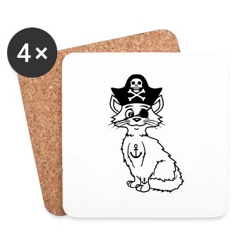 Cute Pirate Cats Buccaneer Eye Patch Hat Costume - Coasters (set of 4) - white - Front
