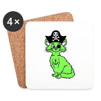 Cute Pirate Cats Buccaneer Eye Patch Hat Costume - Coasters (set of 4) - white - Front