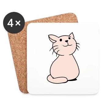 Cute Cat Looks Happy Smiling Kitten Fun - Coasters (set of 4) - white - Front
