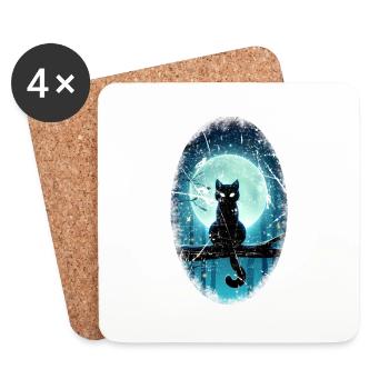 Black cat in front of full moon - Coasters (set of 4) - white - Front