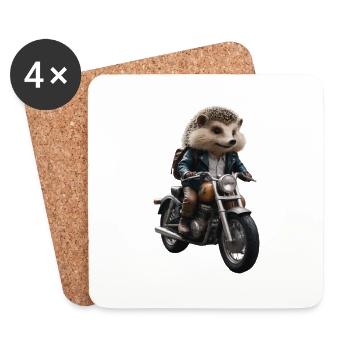 Biker-Igel - Untersetzer (4er-Set) - Weiß - Vorne